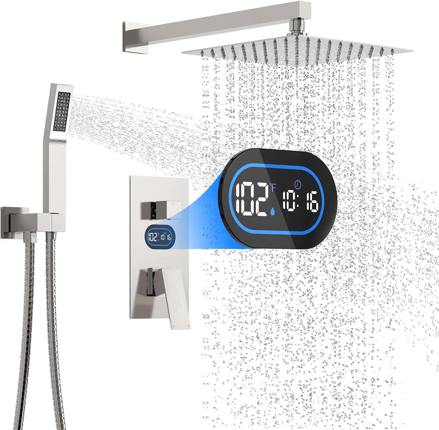 Hydro Power LED Shower Faucet Set, 12" Rain Shower Head with Handheld, Wall Mounted, Brushed Nickel
Hydro Power LED Shower Faucet Set, 12" Rain Shower Head with Handheld, Wall Mounted, Brushed Nickel