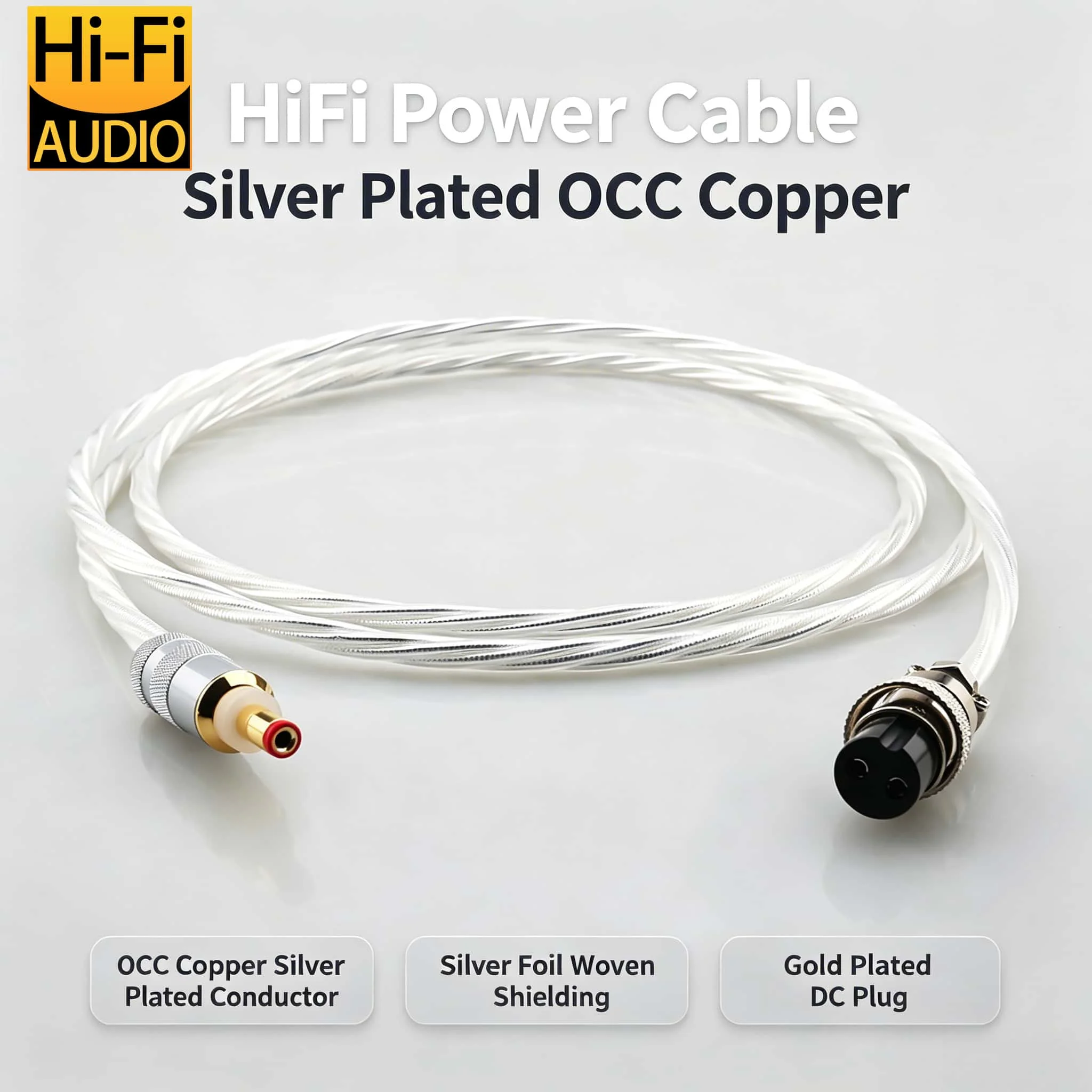 Hifi OCC Silver Plated DC Power Cable GX16-2 Pin To 2.5/2.1MM AC/DC Phono Amplifier Linear Power Supply Output Cable
Hifi OCC Silver Plated DC Power Cable GX16-2 Pin To 2.5/2.1MM AC/DC Phono Amplifier Linear Power Supply Output Cable