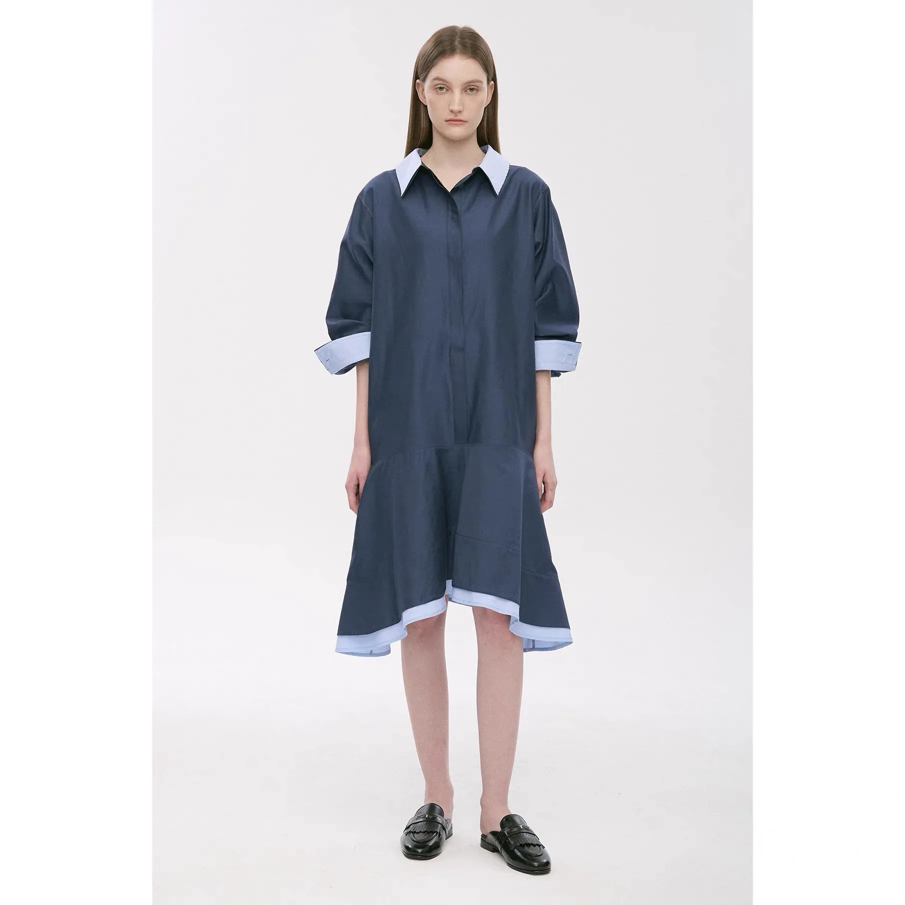 NingYao TIM26 Spring Casual Color Block Collar Loose Slim Asymmetrical Hem Shirt Dress Collar Seven Sleeve Length
NingYao TIM26 Spring Casual Color Block Collar Loose Slim Asymmetrical Hem Shirt Dress Collar Seven Sleeve Length
