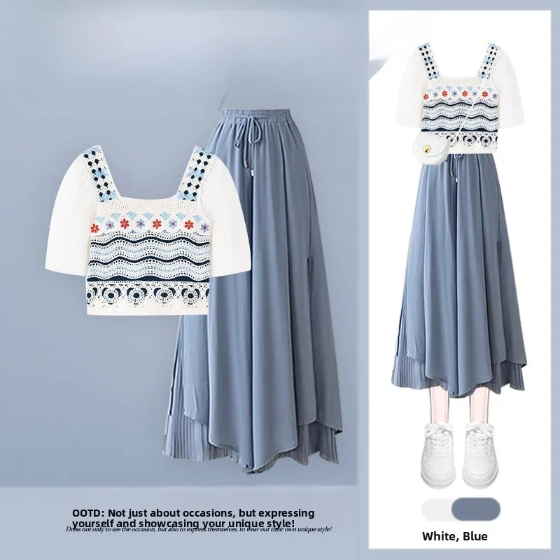 Retro Knitted Short Sleeve Loose Women's Top And High Waist Wide Leg Pants Ensemble Summer New Style Ethnic Fashion Set
Retro Knitted Short Sleeve Loose Women's Top And High Waist Wide Leg Pants Ensemble Summer New Style Ethnic Fashion Set