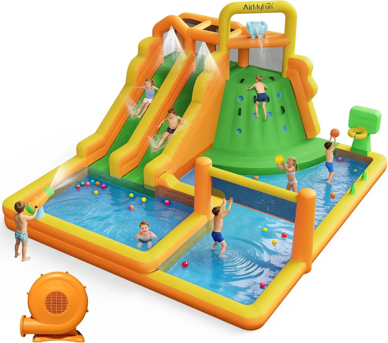 Backyard Inflatable Water Park for Kids - 10-in-1 Bounce House with Double Long Slides, Climbing Wall, Basketball Hoop, Water Cannon, and Blower
Backyard Inflatable Water Park for Kids - 10-in-1 Bounce House with Double Long Slides, Climbing Wall, Basketball Hoop, Water Cannon, and Blower