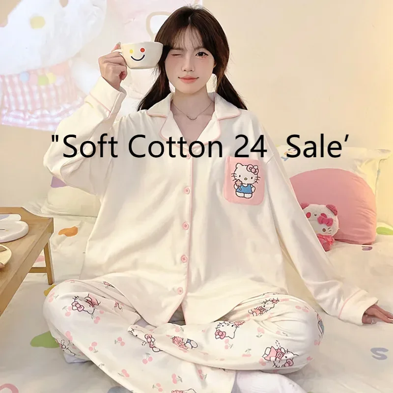 Cartoon Sanrio women's pajamas new autumn and winter cardigan casual warm lapel loungewear Hello Kitty pajamas two-piece set
Cartoon Sanrio women's pajamas new autumn and winter cardigan casual warm lapel loungewear Hello Kitty pajamas two-piece set