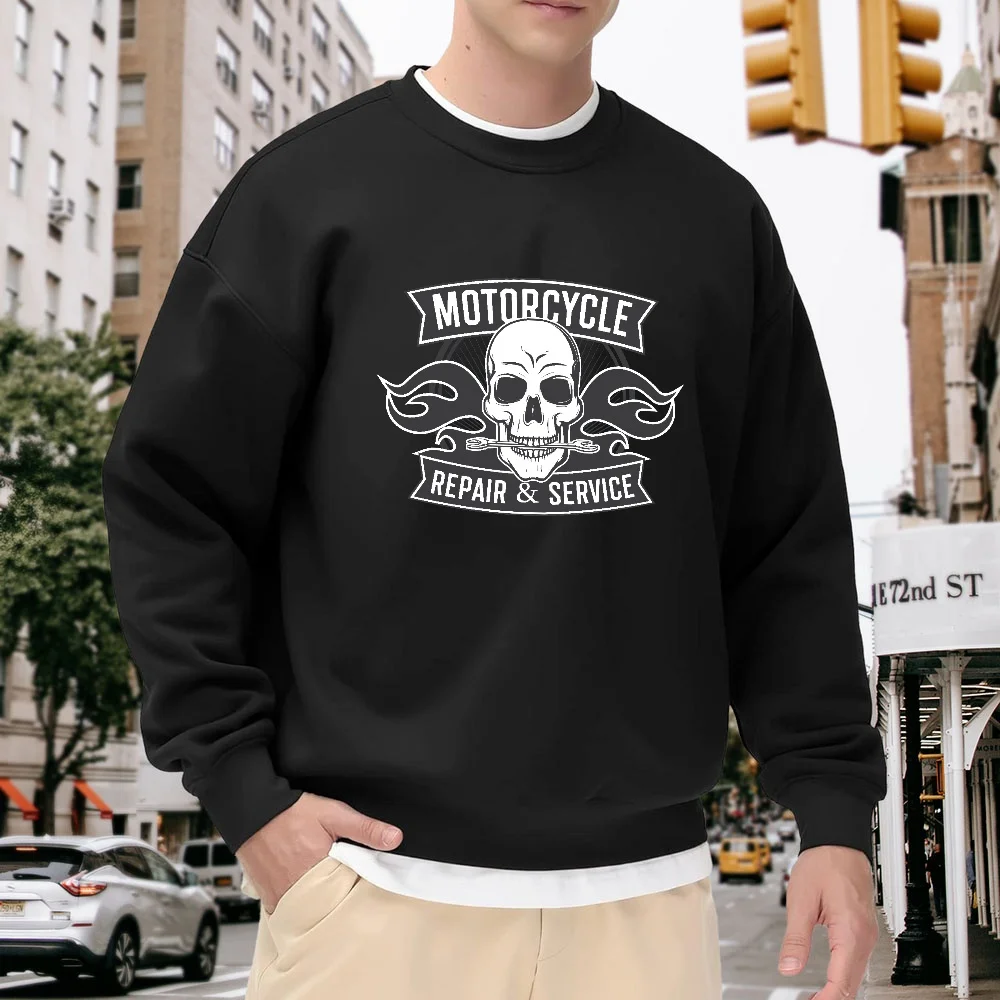 Men's Black Crew Neck Pullover Sweatshirt with Skull Letter Print, Loose Fit, Street Fashion Casual Top, Versatile for Everyday Wear, Comfortable and Breathable
Men's Black Crew Neck Pullover Sweatshirt with Skull Letter Print, Loose Fit, Street Fashion Casual Top, Versatile for Everyday Wear, Comfortable and Breathable