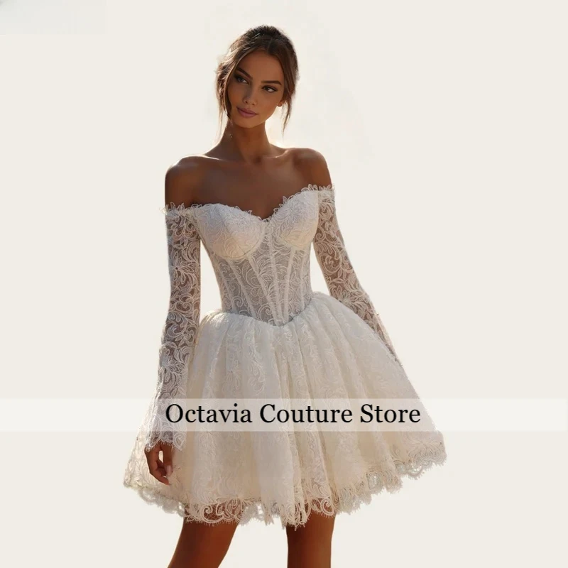 Ivory Short Full Lace Appliques Bridal Gowns A Lin Pleat Long Sleeve Wedding Dress Woman Customized Bride Dress Vestido de novia
Ivory Short Full Lace Appliques Bridal Gowns A Lin Pleat Long Sleeve Wedding Dress Woman Customized Bride Dress Vestido de novia