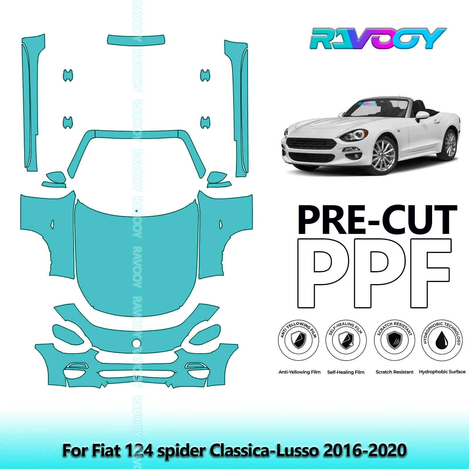 8.5Mil Precut Paint Protection Film PPF Clear Bra Front Kit+Rockers For Fiat 124 spider Classica-Lusso 2016-2020 
8.5Mil Precut Paint Protection Film PPF Clear Bra Front Kit+Rockers For Fiat 124 spider Classica-Lusso 2016-2020