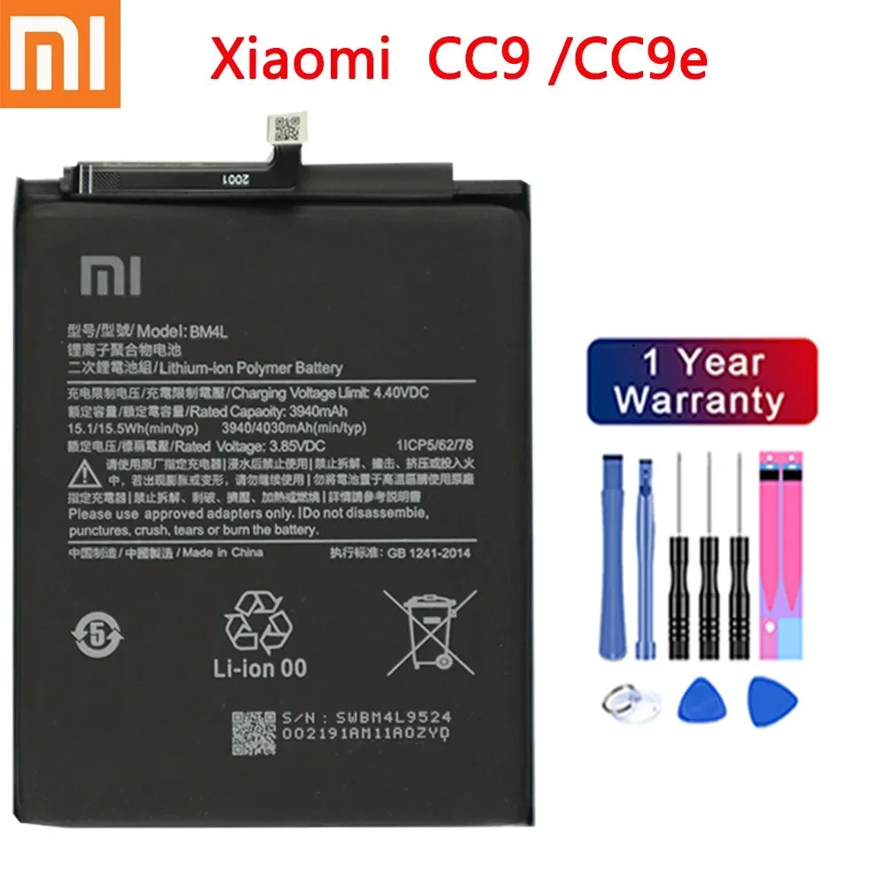 New Xiao mi 100% Original Battery BM4L 4030mAh for Xiaomi Mi CC9 CC9e Replacement Batteries + Tools
New Xiao mi 100% Original Battery BM4L 4030mAh for Xiaomi Mi CC9 CC9e Replacement Batteries + Tools