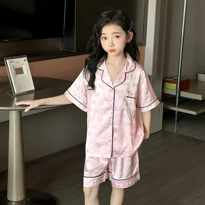 Girls Pajamas Set Soft Silk Satin 2-Piece PJs Sleepwear Kids Short Sleeve Short Pants Princess Button Down Outfit Set Size 3-13Y
Girls Pajamas Set Soft Silk Satin 2-Piece PJs Sleepwear Kids Short Sleeve Short Pants Princess Button Down Outfit Set Size 3-13Y