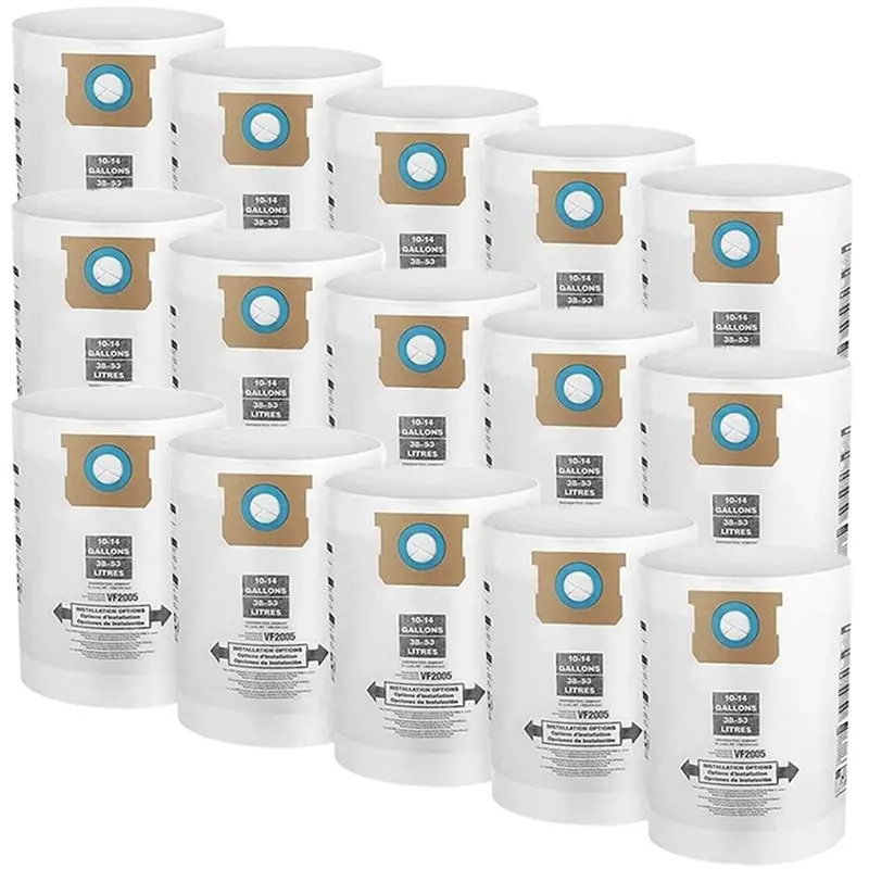 M02K-15 Pack VF2005 Collection Filter Bags For Shop-Vac 9066200 10-14 Gallon Type F + Type I, Replace Part 90662 And 90672
M02K-15 Pack VF2005 Collection Filter Bags For Shop-Vac 9066200 10-14 Gallon Type F + Type I, Replace Part 90662 And 90672