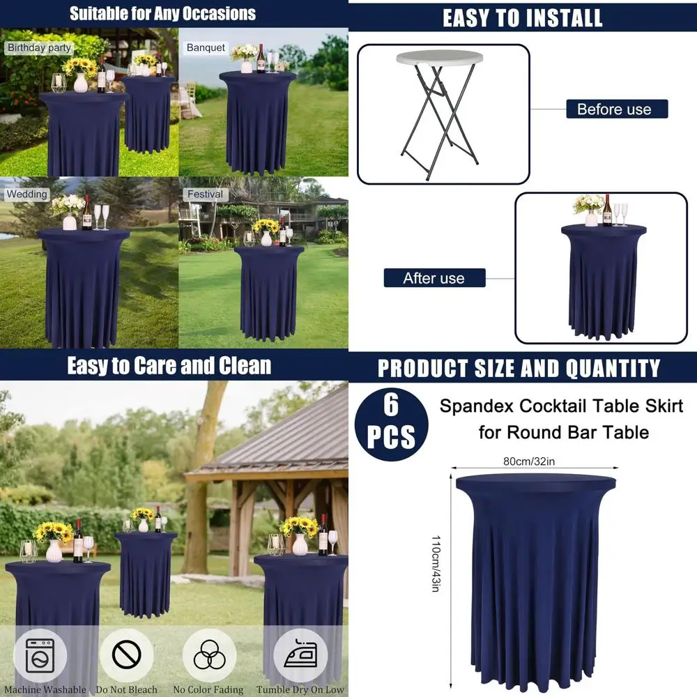 Синие эластичные круглые скатерти для коктейльных столов (6 штук), 32x43 дюйма, подходят для высоких барных стоек, свадеб и вечеринок
Синие эластичные круглые скатерти для коктейльных столов (6 штук), 32x43 дюйма, подходят для высоких барных стоек, свадеб и вечеринок