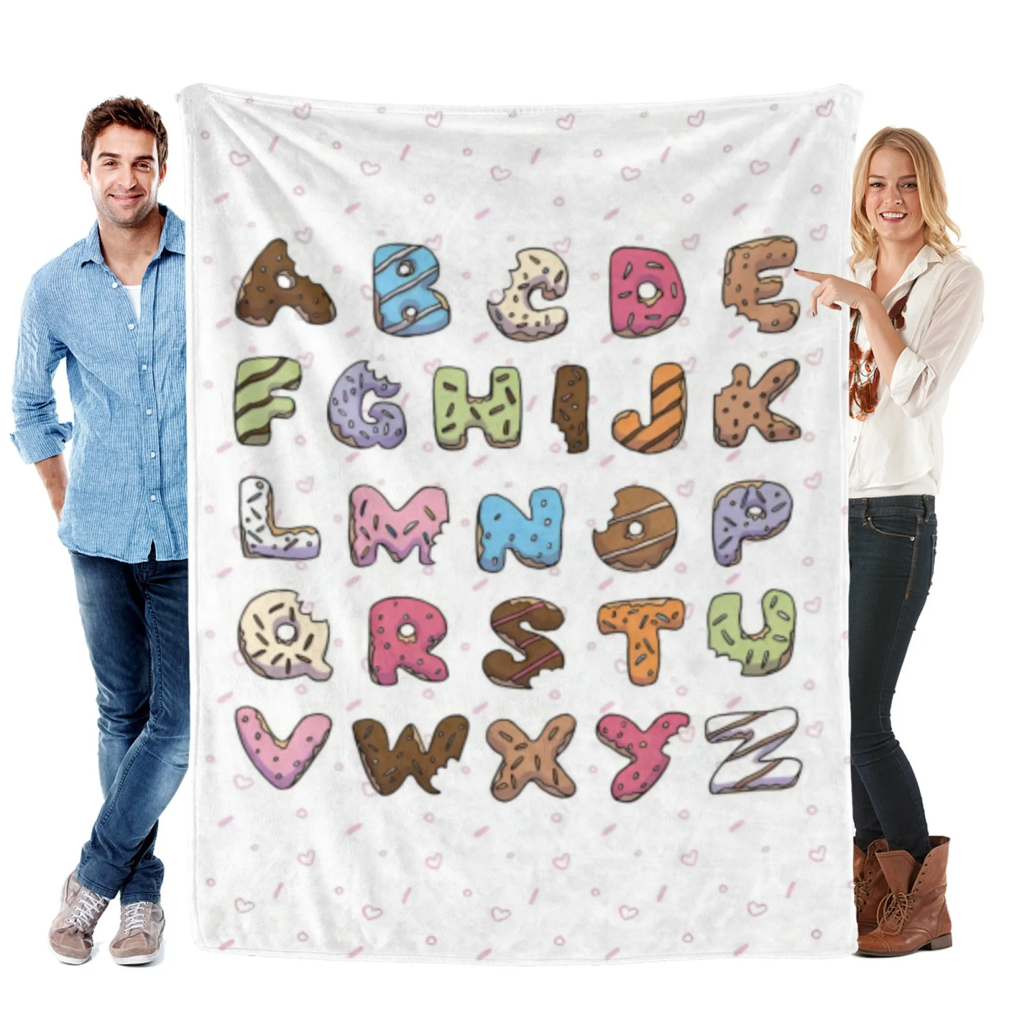 Фланелевое одеяло, с принтом в виде пончиков и букв, игривый рисунок, подходит для всех сезонов, для спальни и дивана, мягкое и комфортное.
Фланелевое одеяло, с принтом в виде пончиков и букв, игривый рисунок, подходит для всех сезонов, для спальни и дивана, мягкое и комфортное.