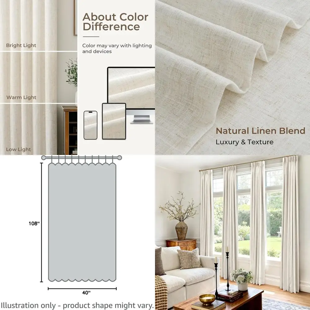 Pinch Pleated Blackout Curtains 108 Inch Long, Linen Blend, 100% Blackout Drapes with 20 Hooks, Ideal for Bedroom and Living Roo
Pinch Pleated Blackout Curtains 108 Inch Long, Linen Blend, 100% Blackout Drapes with 20 Hooks, Ideal for Bedroom and Living Roo