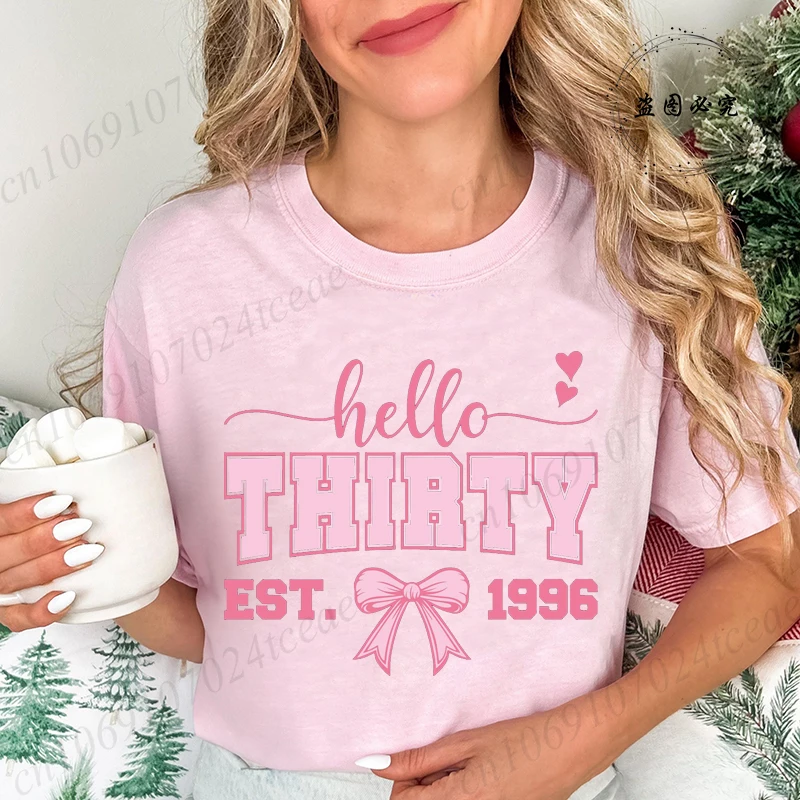 Hello Thirty Birthday Est 1996 Shirt, Pink Hearts Coquette Bow Women's T-Shirts, 30th Birthday Party Clothing, Gift for Women
Hello Thirty Birthday Est 1996 Shirt, Pink Hearts Coquette Bow Women's T-Shirts, 30th Birthday Party Clothing, Gift for Women