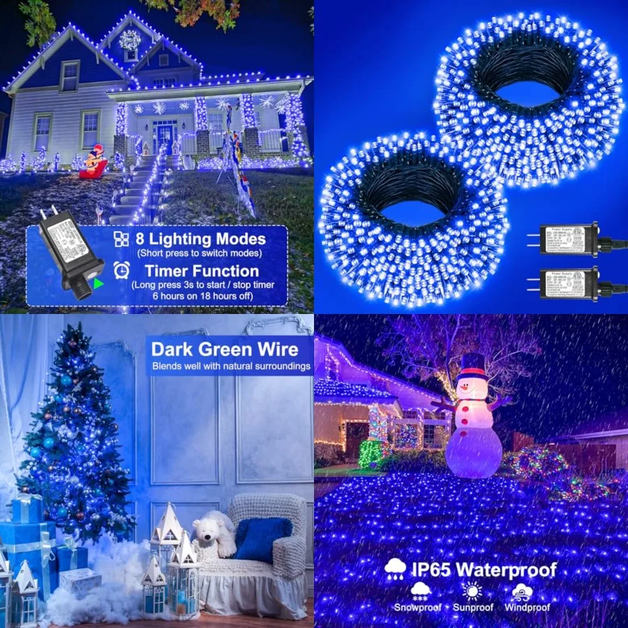 2 Pack Christmas Lights Outdoor, Total 200Feet 600 LED String Lights for Outside Waterproof with 8 Modes, Connectable Plug In F
2 Pack Christmas Lights Outdoor, Total 200Feet 600 LED String Lights for Outside Waterproof with 8 Modes, Connectable Plug In F