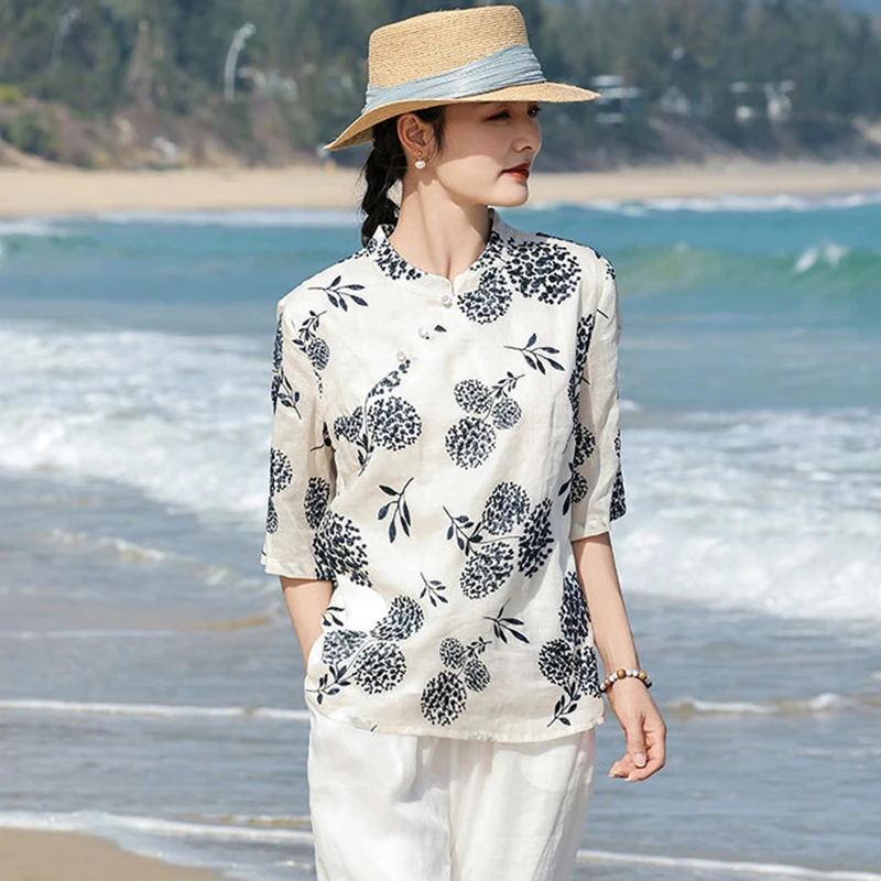 Chinese Style Women Casual Ramie Shirt New 2026 Summer Vintage Mandarin Collar Floral Print Female Half Sleeve Tops Shirts M2577
Chinese Style Women Casual Ramie Shirt New 2026 Summer Vintage Mandarin Collar Floral Print Female Half Sleeve Tops Shirts M2577