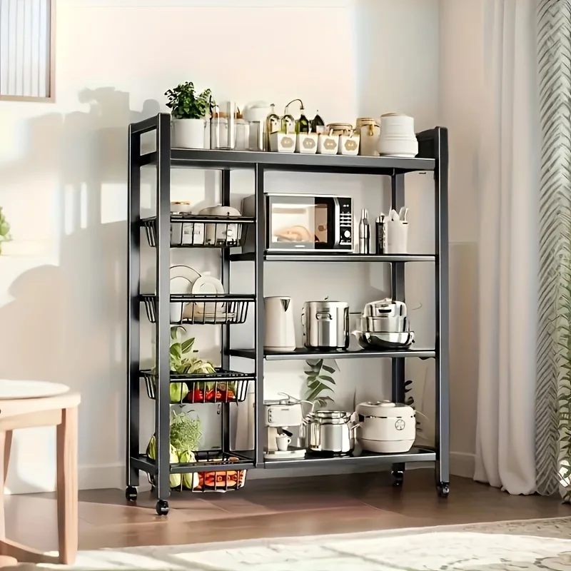 Kitchen Storage Shelf with Mesh Baskets, Metal Frame Serving Cart with Wheels, Rolling Baker'S Rack with Adjustable Shelves, for
Kitchen Storage Shelf with Mesh Baskets, Metal Frame Serving Cart with Wheels, Rolling Baker'S Rack with Adjustable Shelves, for