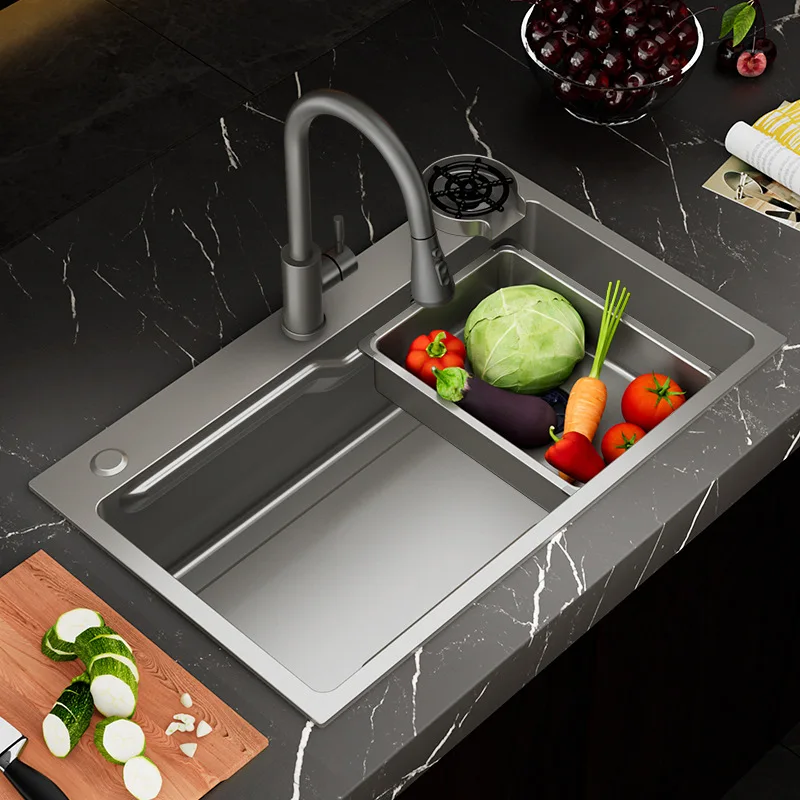 Gun ash stainless steel sink pulling faucet handmade household nano large single tank multi-functional dishwashing basin
Gun ash stainless steel sink pulling faucet handmade household nano large single tank multi-functional dishwashing basin