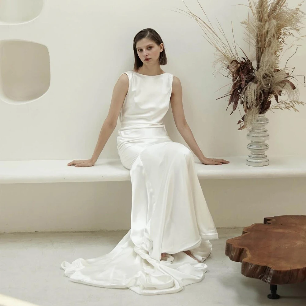 Elegant Soft Satin Mermaid Wedding Dress Sleeveless Backless Sexy Bridal Gown Sweep Train Simple Bridal Dress TSWD678
Elegant Soft Satin Mermaid Wedding Dress Sleeveless Backless Sexy Bridal Gown Sweep Train Simple Bridal Dress TSWD678