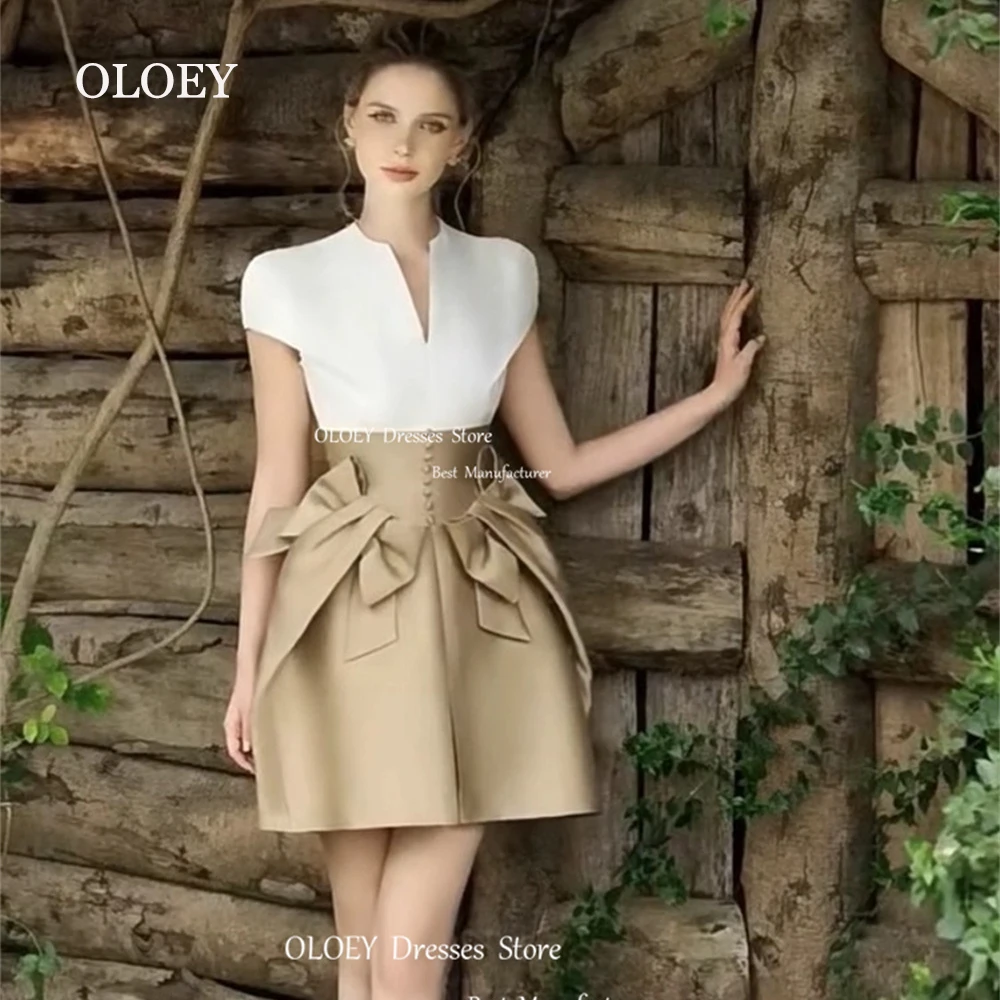OLOEY Elegant Satin Short Cocktail Dresses Short Sleeves Bows Buttons Wedding Party Dresses Formal Gowns V Neck Custom Made
OLOEY Elegant Satin Short Cocktail Dresses Short Sleeves Bows Buttons Wedding Party Dresses Formal Gowns V Neck Custom Made