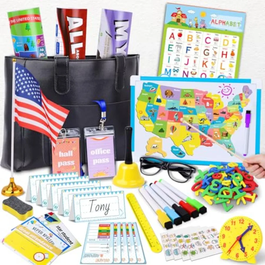 Pretend Play School Sets for - Includes Teacher Bag with Whiteboard Learning Clock Educational Posters and Teaching Toy Supplie
Pretend Play School Sets for - Includes Teacher Bag with Whiteboard Learning Clock Educational Posters and Teaching Toy Supplie