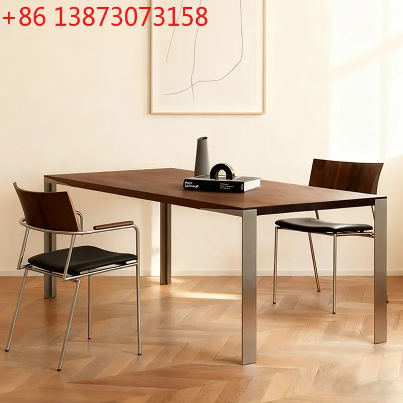 Medieval solid wood simple walnut light luxury dining table stainless steel foot dining table
Medieval solid wood simple walnut light luxury dining table stainless steel foot dining table