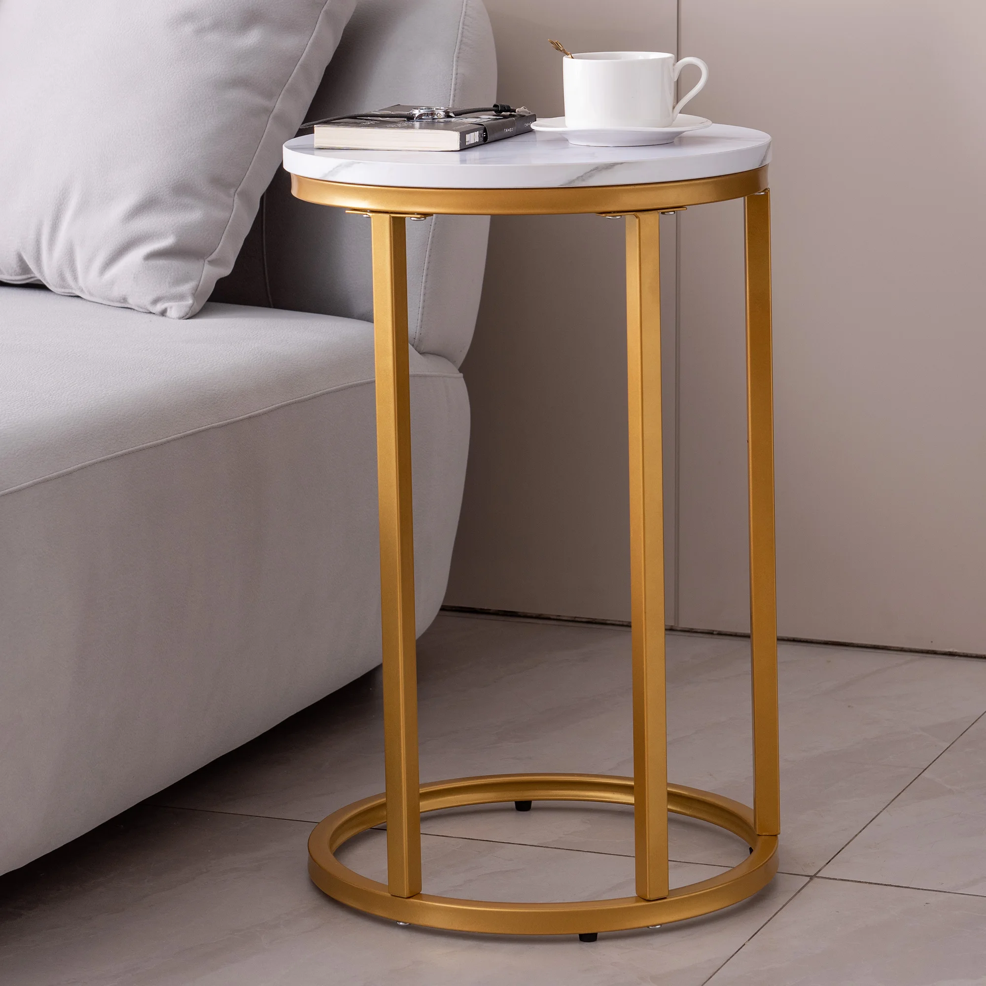 Modern C-shaped end/side table,Golden metal frame with round marble color top-15.75
Modern C-shaped end/side table,Golden metal frame with round marble color top-15.75
