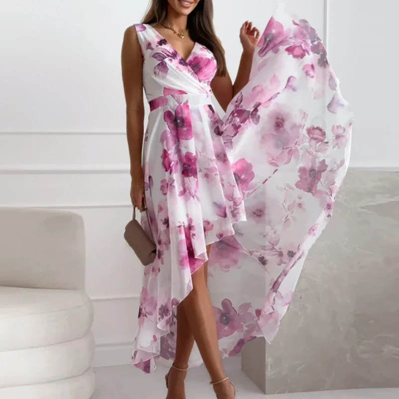 2024 Fashion Sleeveless Irregular Swing Dress Casual Floral Print High Waist Party Dress Elegant Women V-neck Pleated Long Dress
2024 Fashion Sleeveless Irregular Swing Dress Casual Floral Print High Waist Party Dress Elegant Women V-neck Pleated Long Dress