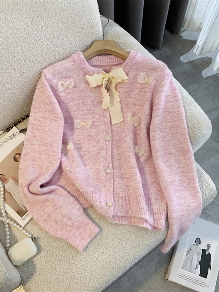 Women's Pink Bow Cardigan Cozy Sweater Harajuku Vintage Aesthetic Korean Y2k Long Sleeves Cashmere Sweaters Jumper 2000s Clothes
Women's Pink Bow Cardigan Cozy Sweater Harajuku Vintage Aesthetic Korean Y2k Long Sleeves Cashmere Sweaters Jumper 2000s Clothes