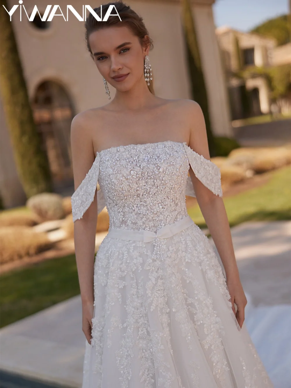 Opulent Dreamy Lace Appliques Wedding Dress Sparkling Pearls Off Shoulder Bridal Gown Customized A-line Long Dresses For Bride
Opulent Dreamy Lace Appliques Wedding Dress Sparkling Pearls Off Shoulder Bridal Gown Customized A-line Long Dresses For Bride