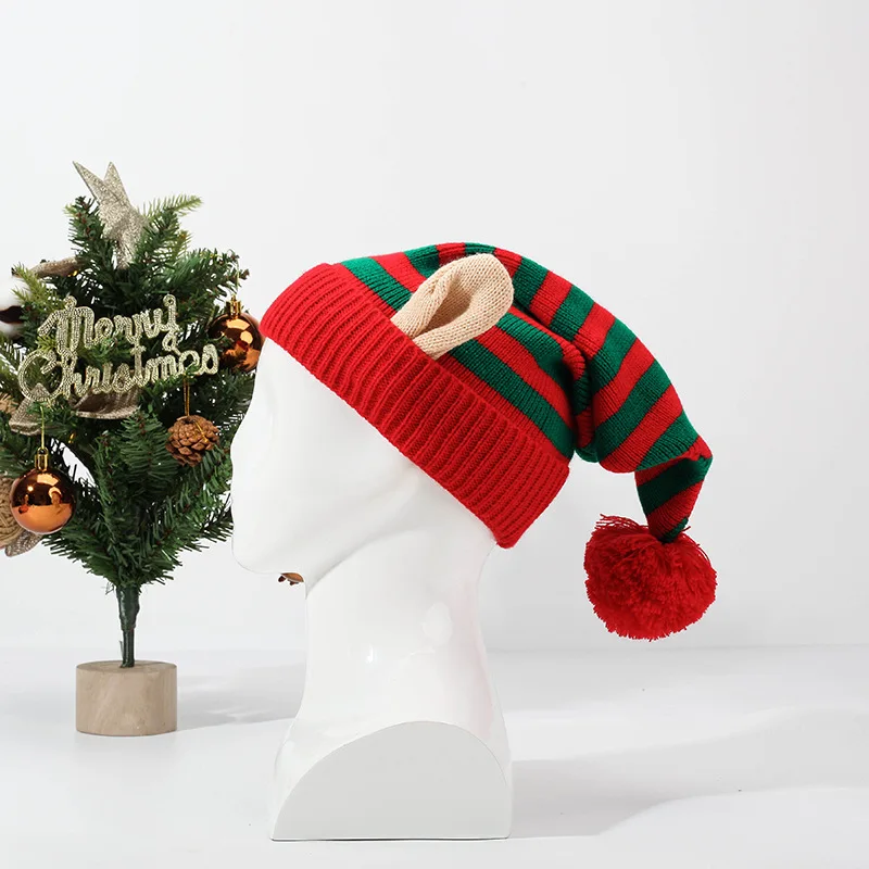Trendy Christmas Holiday Gift Striped Pattern Christmas Hat with Small Ears Xmas Cap Holiday Knitted Hat Winter Party Accessory
Trendy Christmas Holiday Gift Striped Pattern Christmas Hat with Small Ears Xmas Cap Holiday Knitted Hat Winter Party Accessory
