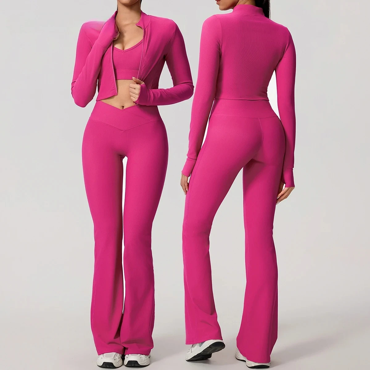 Fitness Set 2Pcs Solid Color Zip Up Long Sleeve Sports Jacket Fitness Coat High Waist Butt Lift Wide Leg Flared Pants
Fitness Set 2Pcs Solid Color Zip Up Long Sleeve Sports Jacket Fitness Coat High Waist Butt Lift Wide Leg Flared Pants