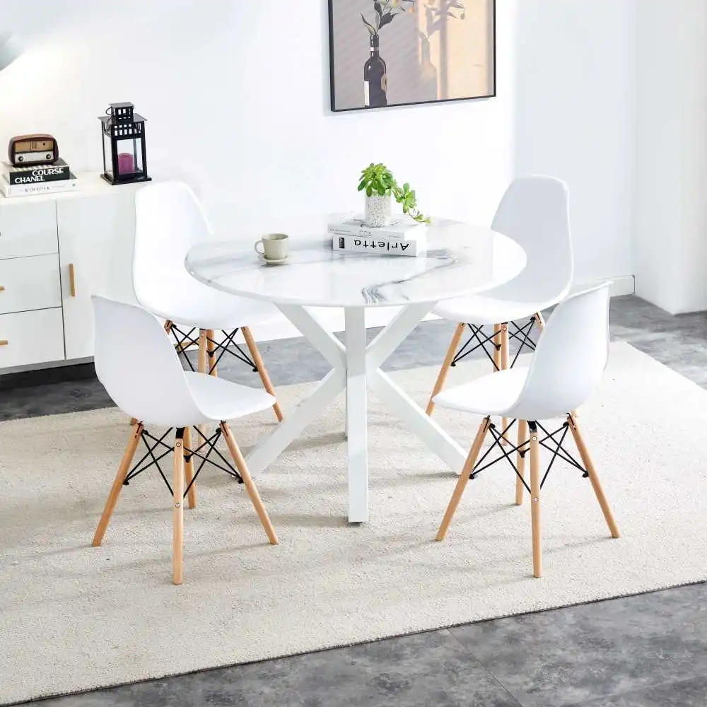 1+4,5pieces dining set,42.1"WHITE Table cross leg Mid-century Dining Table for 4-6 people With Round Mdf Table Top, Pedestal Din
1+4,5pieces dining set,42.1"WHITE Table cross leg Mid-century Dining Table for 4-6 people With Round Mdf Table Top, Pedestal Din