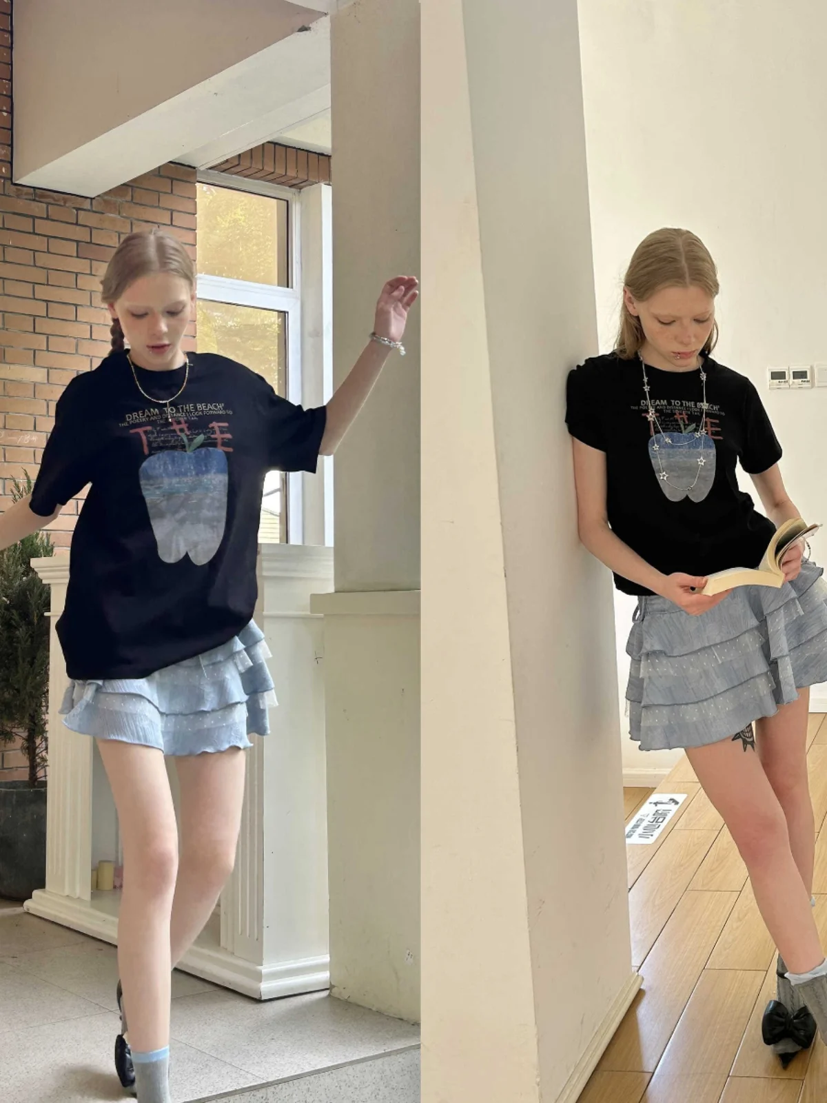 Black Print Loose Fit T-Shirt Casual Style Cotton Polyester Blend Short Sleeve round Neck Summer Top
Black Print Loose Fit T-Shirt Casual Style Cotton Polyester Blend Short Sleeve round Neck Summer Top