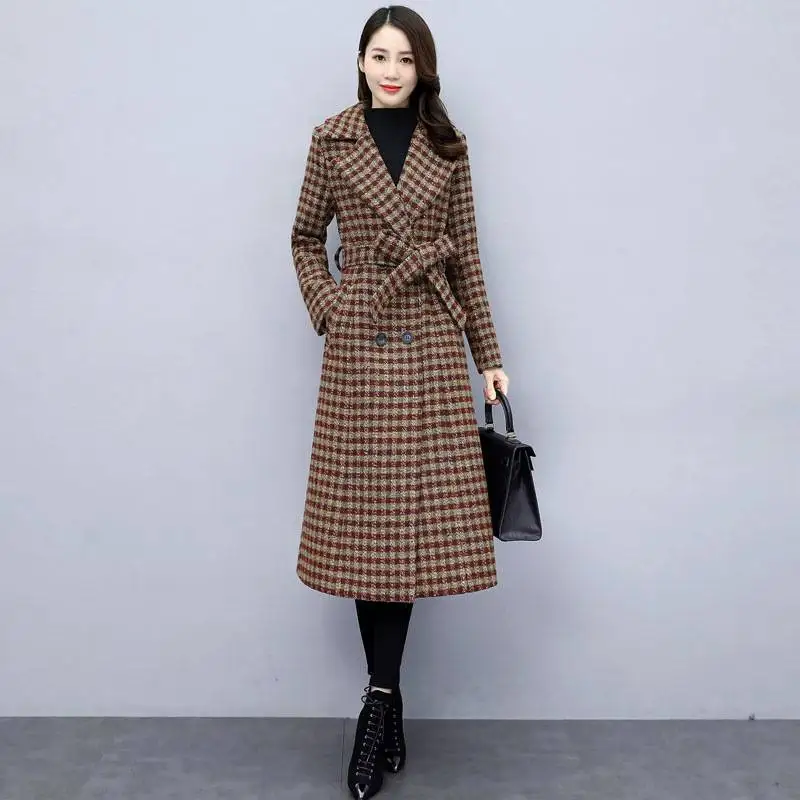Autumn Winter Women Woolen Coat Pop Fashion Plaid Long Outerwear Thicken Warm Slim Wool Jacket Female Double Breasted Tops R1624
Autumn Winter Women Woolen Coat Pop Fashion Plaid Long Outerwear Thicken Warm Slim Wool Jacket Female Double Breasted Tops R1624