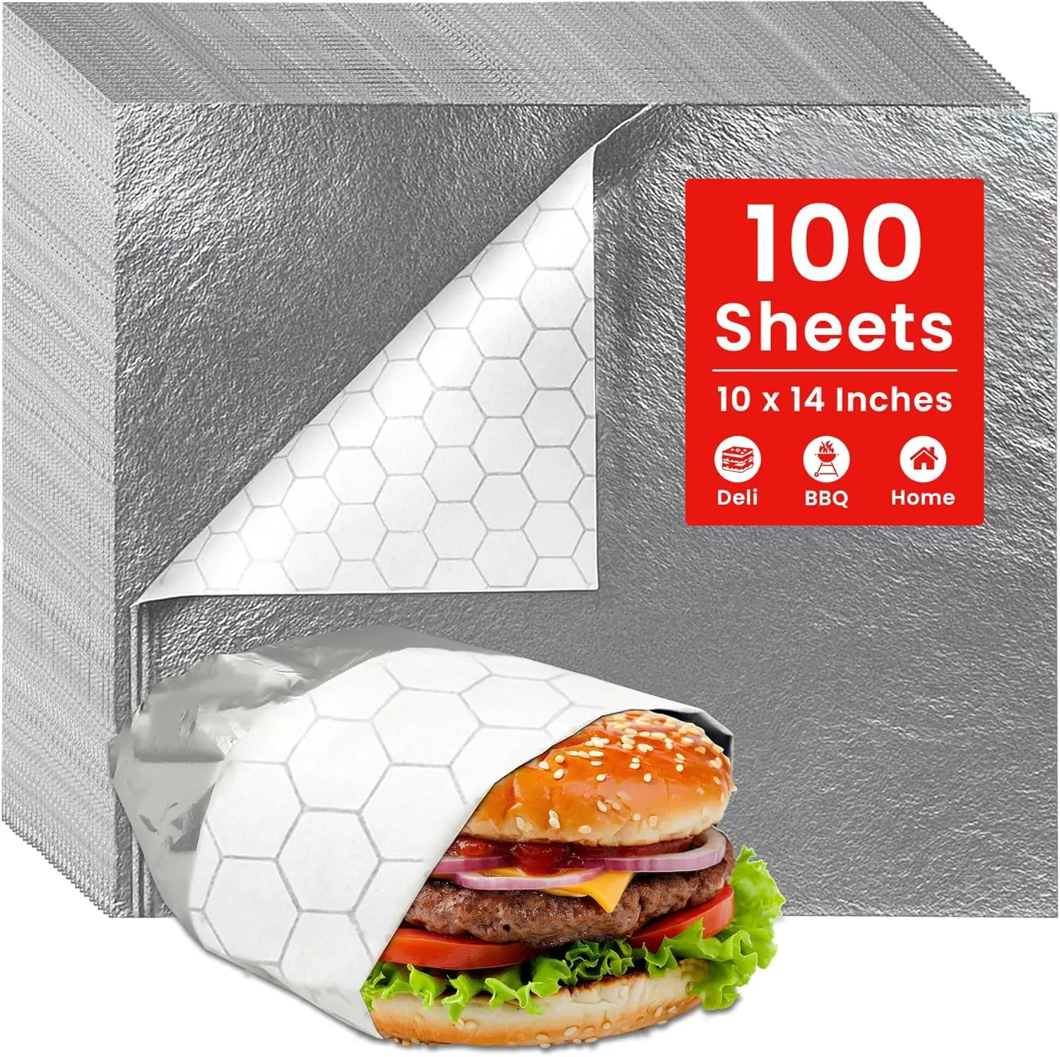 100 Sheets Foil Backed Sandwich Wraps, 10.5x14 Inch Burrito Wrappers, Deli Food Wrapping Paper
100 Sheets Foil Backed Sandwich Wraps, 10.5x14 Inch Burrito Wrappers, Deli Food Wrapping Paper
