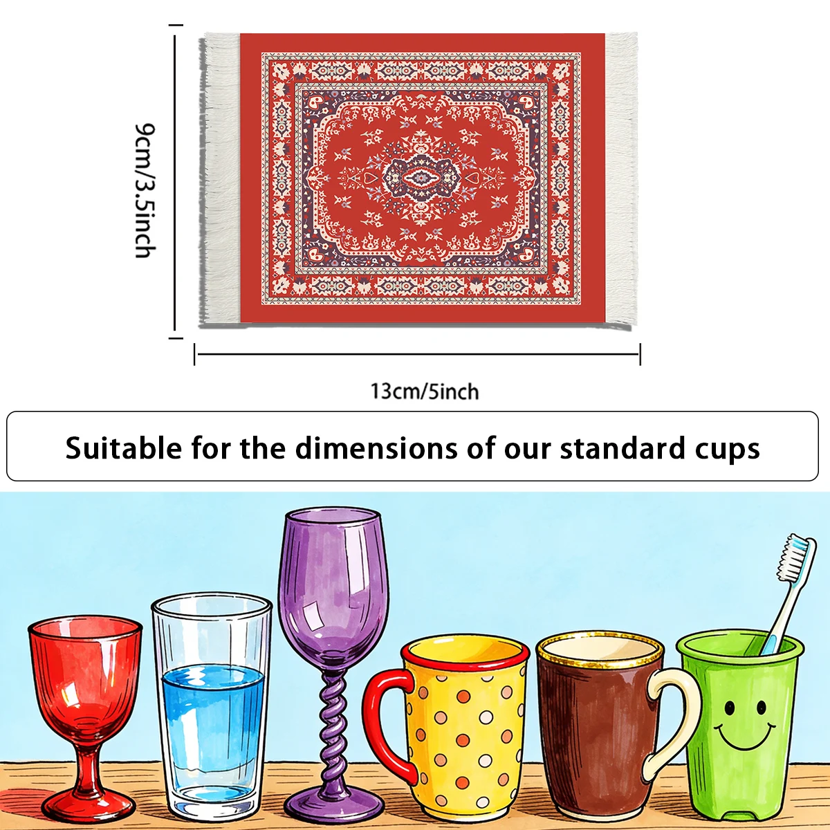 4 Pieces, Carpet Coasters, 13Cm×9Cm, Thickness about 0.3cm, Handmade, with Tassels, Table Coasters, Carpet Mats for Dollhouses Office Decorations, Eid Gifts
4 Pieces, Carpet Coasters, 13Cm×9Cm, Thickness about 0.3cm, Handmade, with Tassels, Table Coasters, Carpet Mats for Dollhouses Office Decorations, Eid Gifts