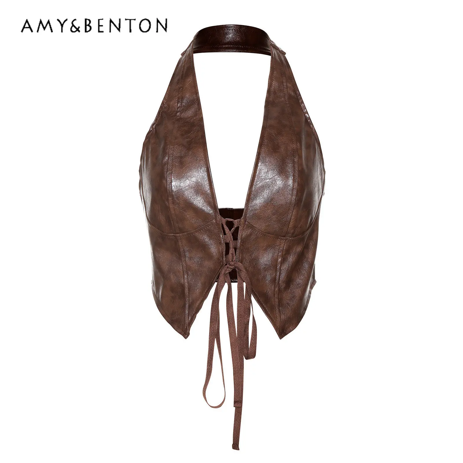 2026 Summer New American Vintage Sexy Low-cut V-neck Slim-fit Backless Brown Short Versatile PU Leather Halter Top
2026 Summer New American Vintage Sexy Low-cut V-neck Slim-fit Backless Brown Short Versatile PU Leather Halter Top