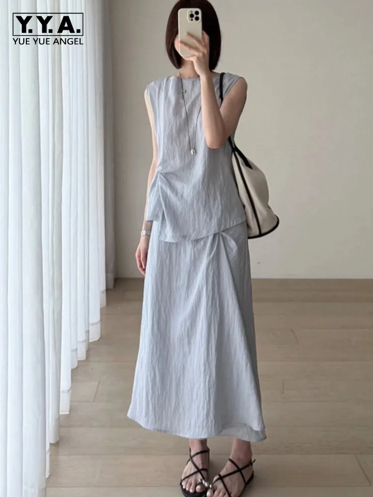 Summer Women Sleeveless Pullover Top High Waist A Line Long Skirt Two Piece Set Lady Casual Harajuku Solid Color Matching Sets
Summer Women Sleeveless Pullover Top High Waist A Line Long Skirt Two Piece Set Lady Casual Harajuku Solid Color Matching Sets