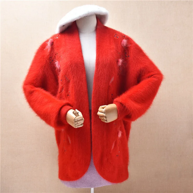 Women Mujer Autumn Winter Red Hairy Soft Angora Rabbit Hair Long Lantern Sleeves Embroidery Beading Loose Cardigans Mantle Coat
Women Mujer Autumn Winter Red Hairy Soft Angora Rabbit Hair Long Lantern Sleeves Embroidery Beading Loose Cardigans Mantle Coat