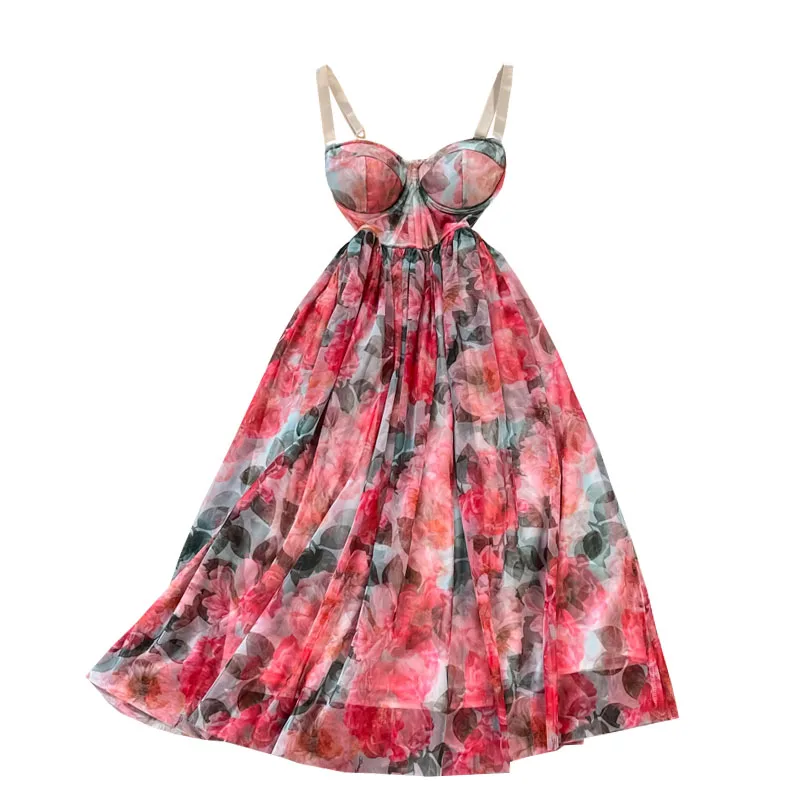 Floral Chiffon Suspender Strap Tube Top Dress Women Summer New Retro Temperament Waist Slimming Holiday Long Dresses q267
Floral Chiffon Suspender Strap Tube Top Dress Women Summer New Retro Temperament Waist Slimming Holiday Long Dresses q267