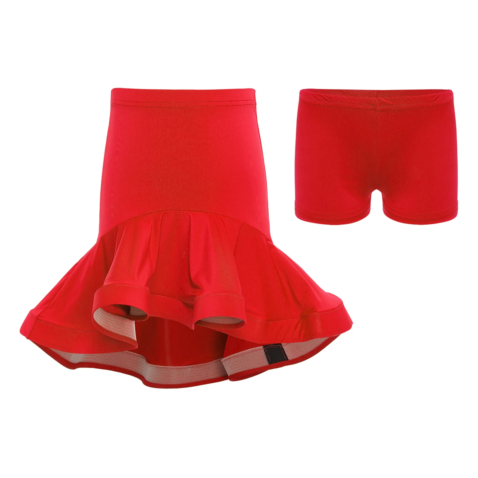 Kids Girls Elastic Waistband High-Low Ruffled Skirt with Shorts for Latin Ballroom Dance Samba Tango Practice Performance 
Kids Girls Elastic Waistband High-Low Ruffled Skirt with Shorts for Latin Ballroom Dance Samba Tango Practice Performance
