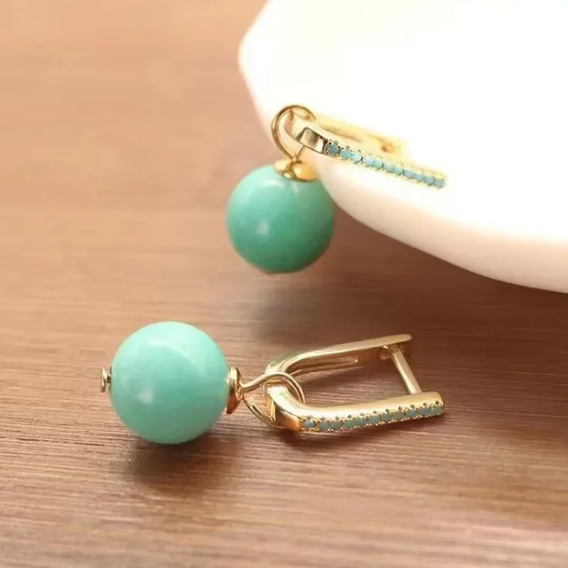 Classic fashion diamond studded light green turquoise earrings for women with round beads earring Drop banquet jewelry
Classic fashion diamond studded light green turquoise earrings for women with round beads earring Drop banquet jewelry