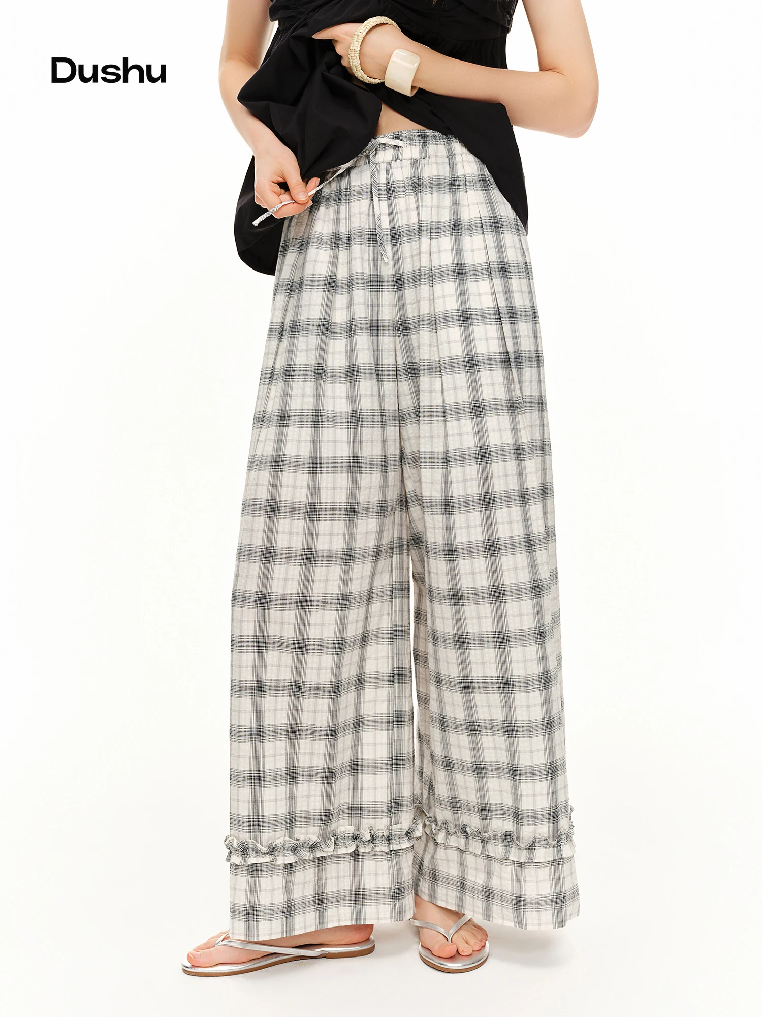 DUSHU Women's High Waist Lazy Wide Leg Pants | 2026 Summer New Arrival Relaxed Loose Black & White Plaid Casual Trousers Pants
DUSHU Women's High Waist Lazy Wide Leg Pants | 2026 Summer New Arrival Relaxed Loose Black & White Plaid Casual Trousers Pants