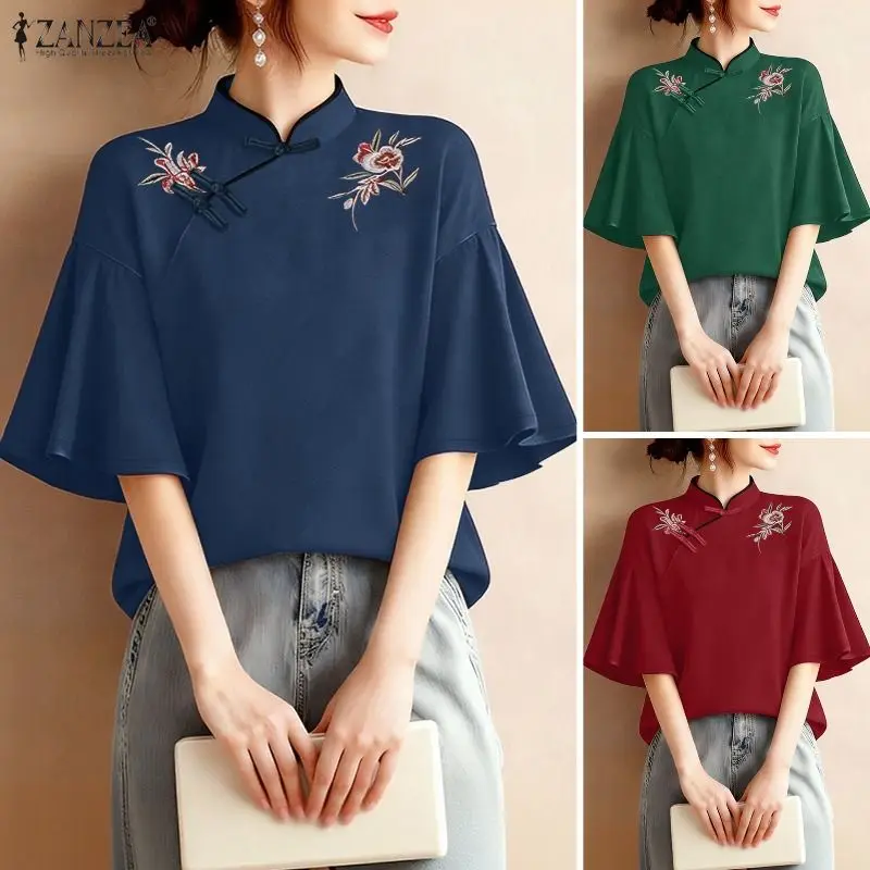 Women Summer Blouse ZANZEA Vintage Embroidered Floral Shirt Female Elegant Stand Neck Short Sleeve Work Tunic Tops Holiday Mujer
Women Summer Blouse ZANZEA Vintage Embroidered Floral Shirt Female Elegant Stand Neck Short Sleeve Work Tunic Tops Holiday Mujer