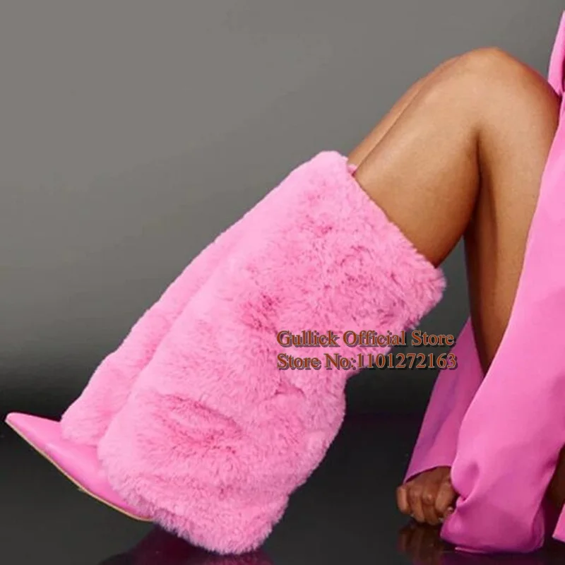 Pink Calf High Furry Shoes Pointed Toe Stiletto High Heel Leather Patchwork Winter Long Boots Slip On Folded Fashion Runway Shoe
Pink Calf High Furry Shoes Pointed Toe Stiletto High Heel Leather Patchwork Winter Long Boots Slip On Folded Fashion Runway Shoe