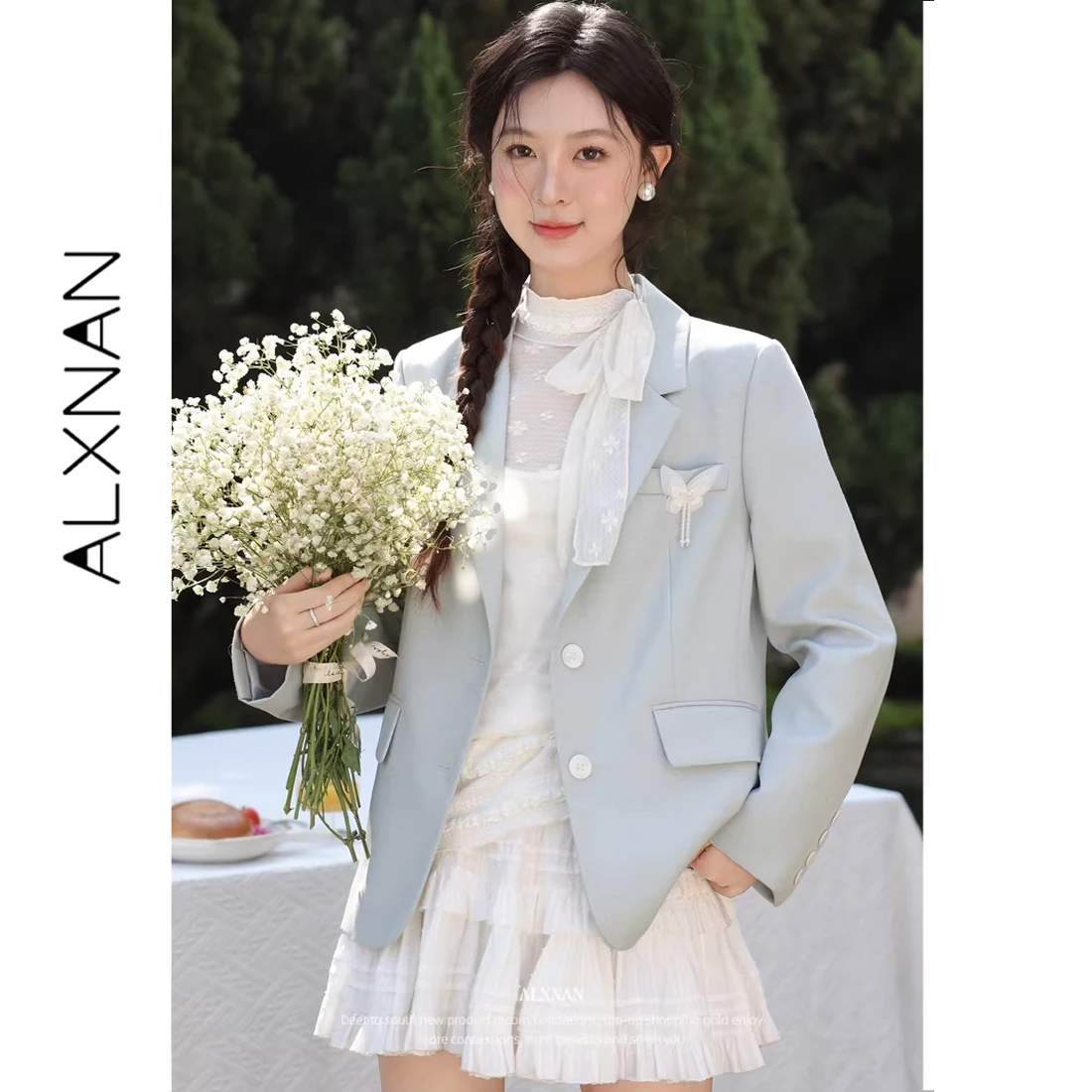 ALXNAN Blue Blazer Women 2026 Spring New Office Commute Elegant Casual Coat Fashion Female Suits with Butterfly Accessory L61922
ALXNAN Blue Blazer Women 2026 Spring New Office Commute Elegant Casual Coat Fashion Female Suits with Butterfly Accessory L61922