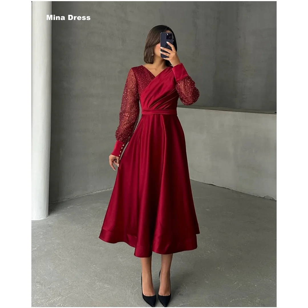 Mina Customized Wine Red Formal & Evening Gowns Sequins. Long Sleeves Elegant Chic Woman Evening Dress V-neck Luxury Party Dress
Mina Customized Wine Red Formal & Evening Gowns Sequins. Long Sleeves Elegant Chic Woman Evening Dress V-neck Luxury Party Dress