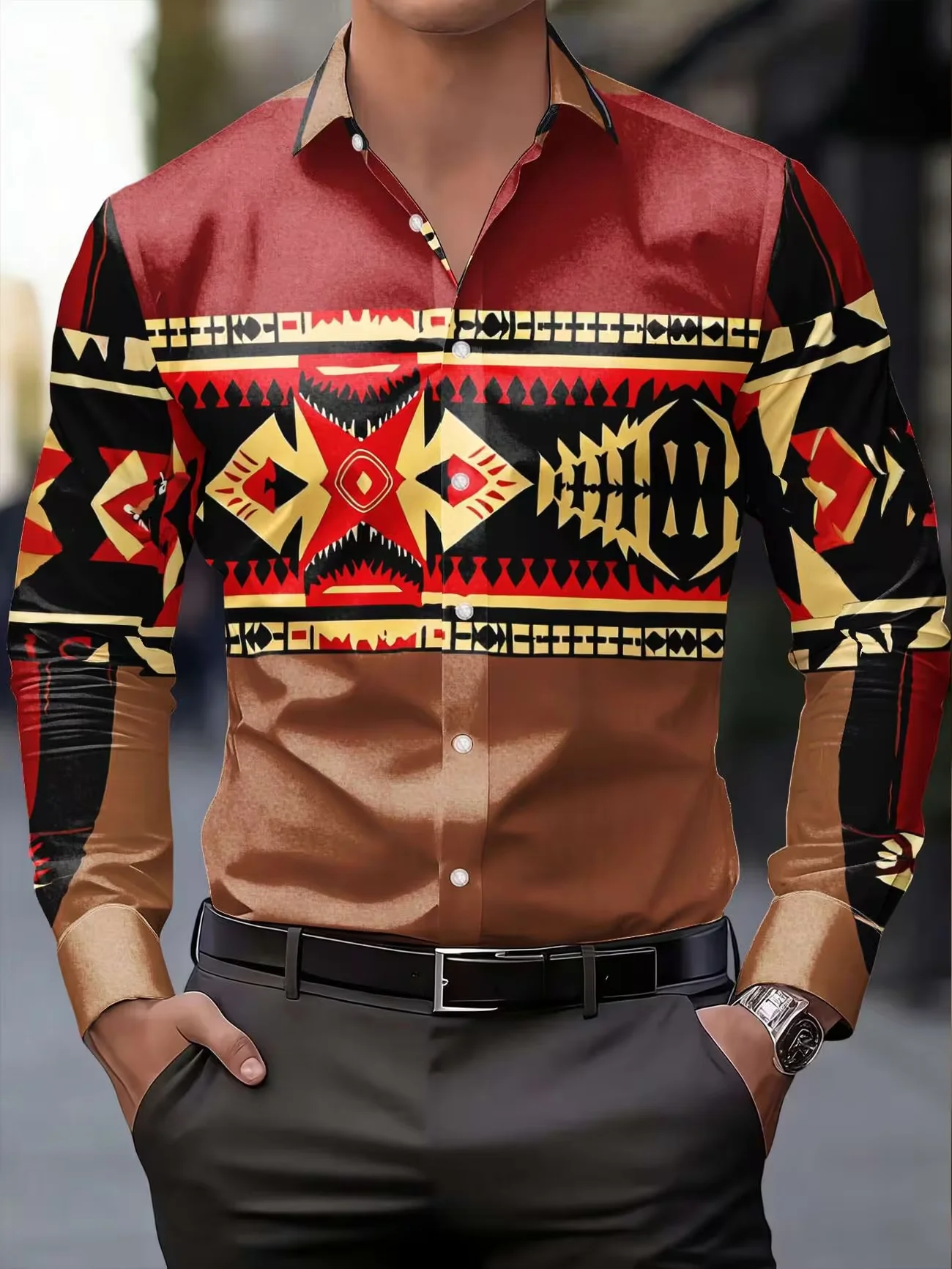 New Red Brown Indian Tribe Totem Printed Men's Long Sleeve Shirt Retro Ethnic Style Slimming Casual Shirt Clothing
New Red Brown Indian Tribe Totem Printed Men's Long Sleeve Shirt Retro Ethnic Style Slimming Casual Shirt Clothing
