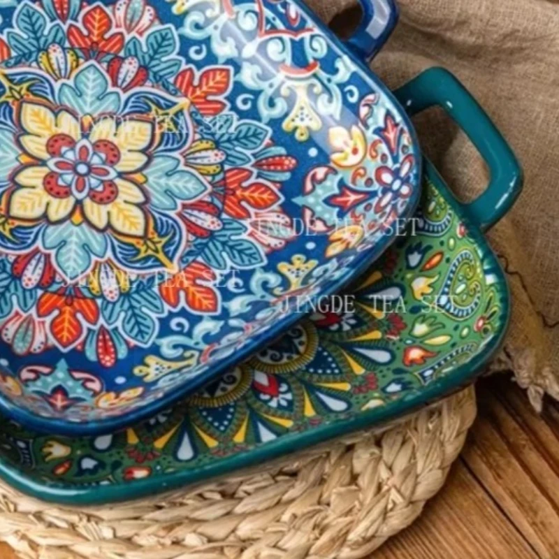 1pcs 9-inch Bohemian style salad plate with dual ear ceramic plates can be used for ovens and microwaves
1pcs 9-inch Bohemian style salad plate with dual ear ceramic plates can be used for ovens and microwaves