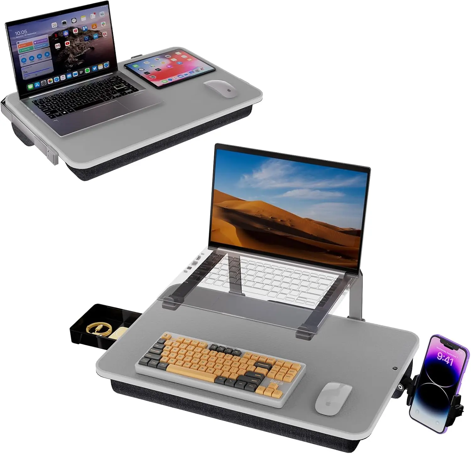 Lap Desk for Laptop with Phone Holder, Elevated Stand for Bed, Fits Up to 17" Laptops, Lightweight with Cushion
Lap Desk for Laptop with Phone Holder, Elevated Stand for Bed, Fits Up to 17" Laptops, Lightweight with Cushion