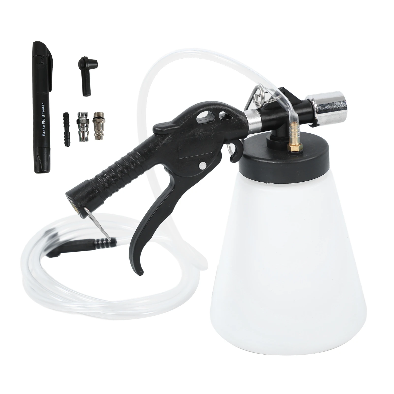 Pneumatic Brake Fluid Bleeder Set Oil Replacement Extractor Tool with Tester Pen for Cars Trailers RVs 
Pneumatic Brake Fluid Bleeder Set Oil Replacement Extractor Tool with Tester Pen for Cars Trailers RVs